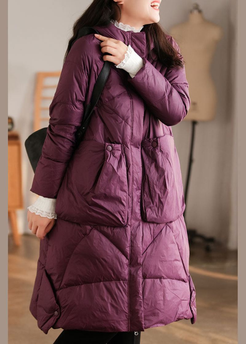 Manteau D'hiver Élégant En Duvet De Canard Avec Poches À Capuche Violet - Doudounes femmes