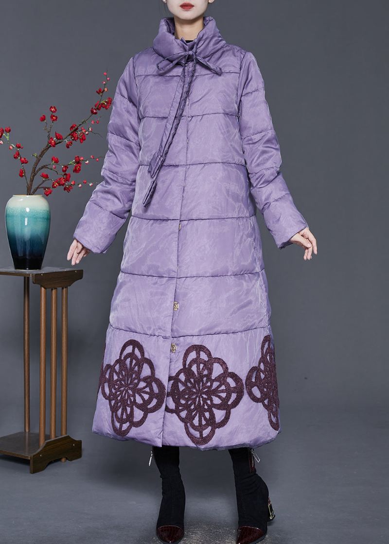 Manteau D'hiver Élégant En Duvet De Canard Brodé Violet