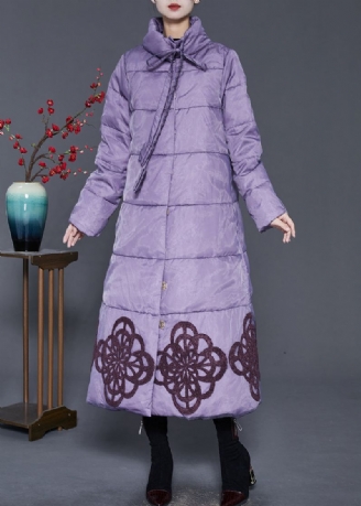 Manteau D'hiver Élégant En Duvet De Canard Brodé Violet