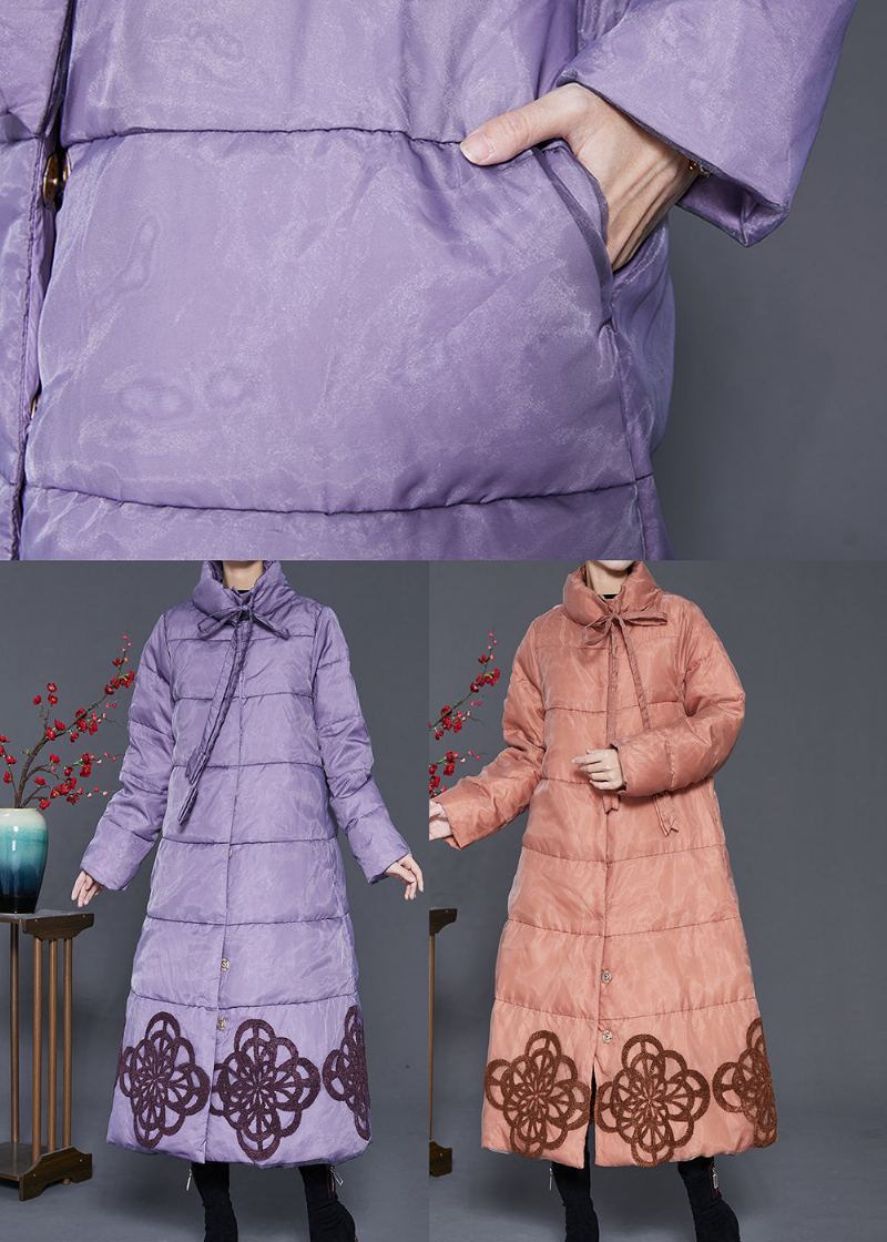 Manteau D'hiver Élégant En Duvet De Canard Brodé Violet - Doudounes femmes