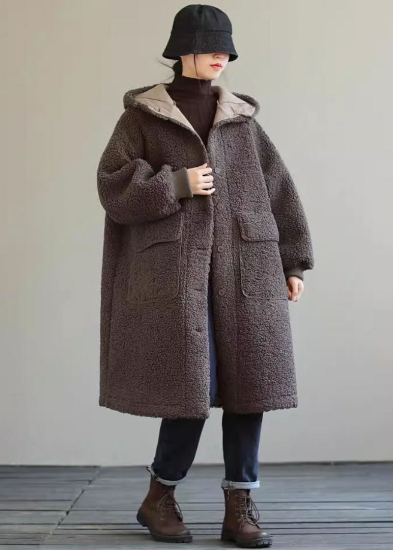 Manteau D'hiver En Fausse Fourrure Avec Bouton À Capuche Pour Femme - Doudounes femmes