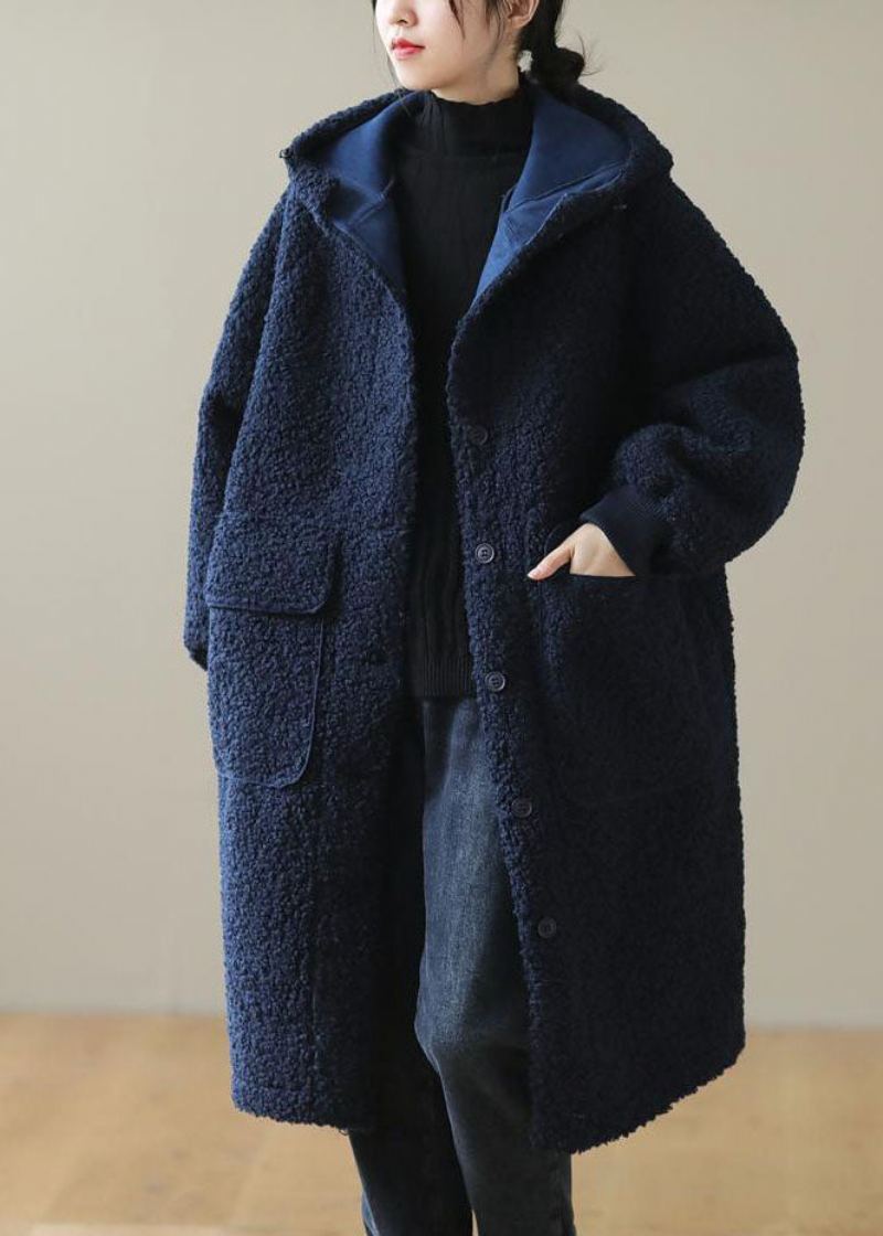 Manteau D'hiver En Fausse Fourrure À Capuche Bleue Pour Femme