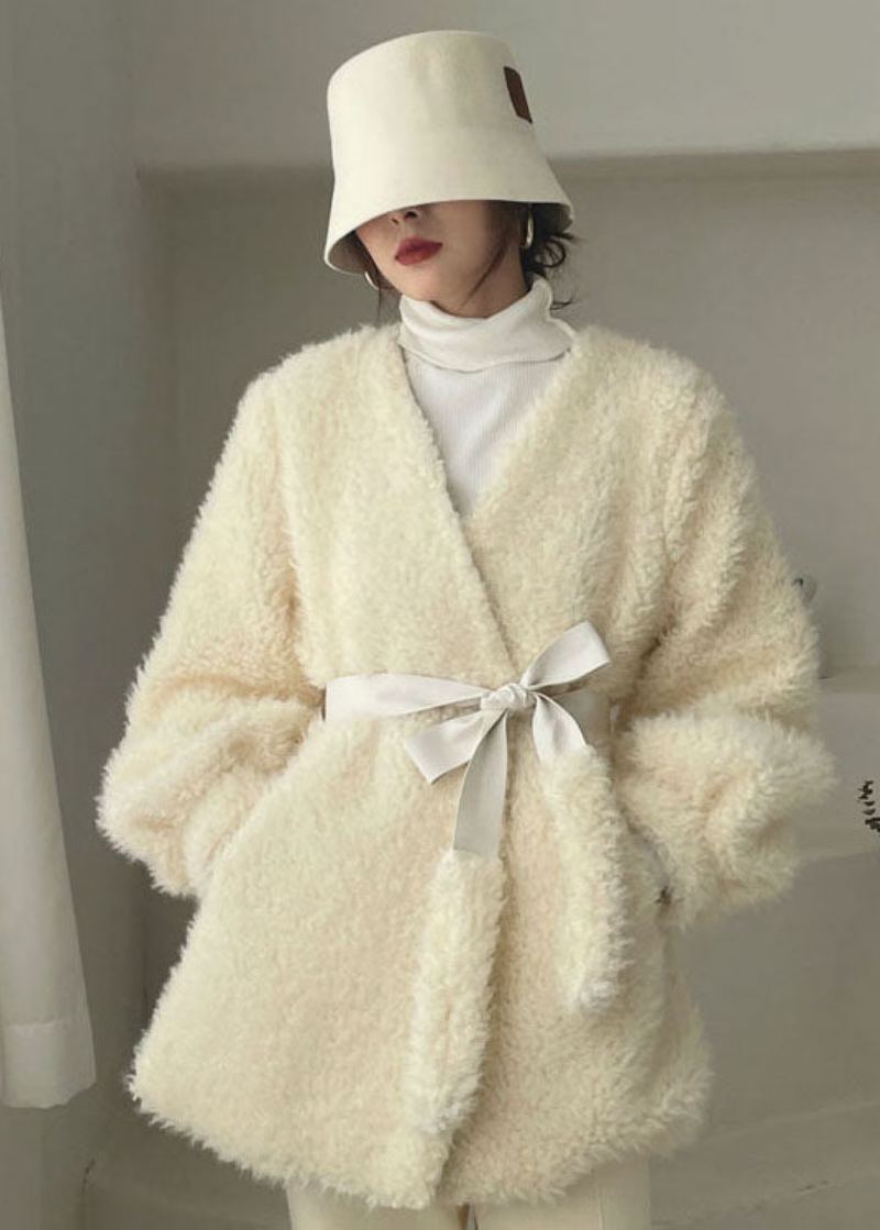 Manteau D'hiver En Fausse Fourrure Épaisse Et Cintré Blanc Chic - Doudounes femmes