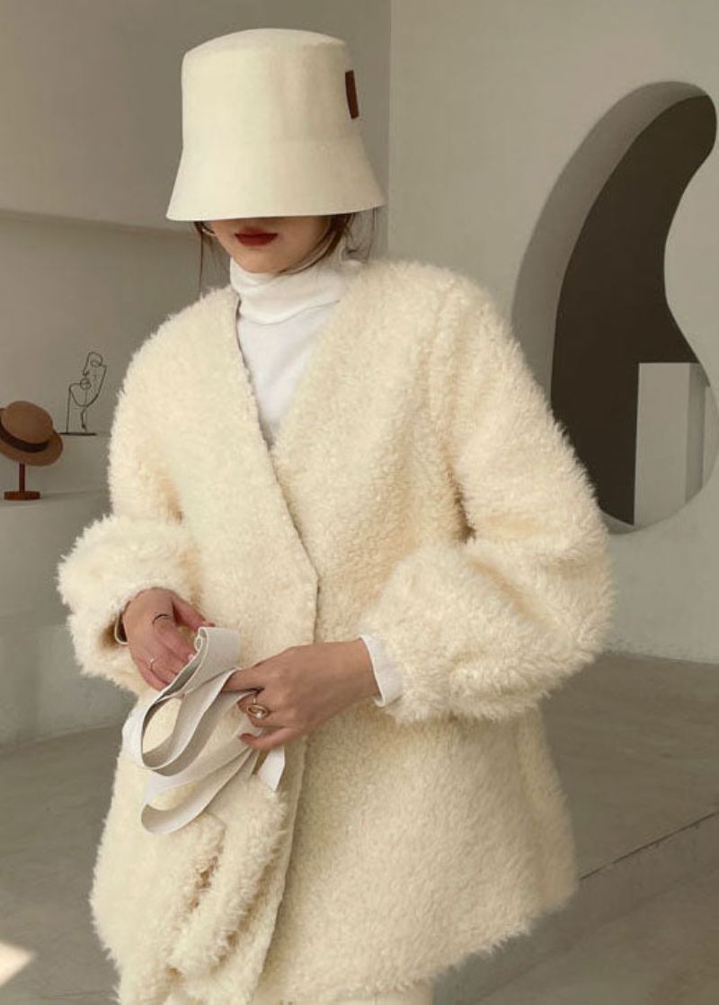 Manteau D'hiver En Fausse Fourrure Épaisse Et Cintré Blanc Chic - Doudounes femmes