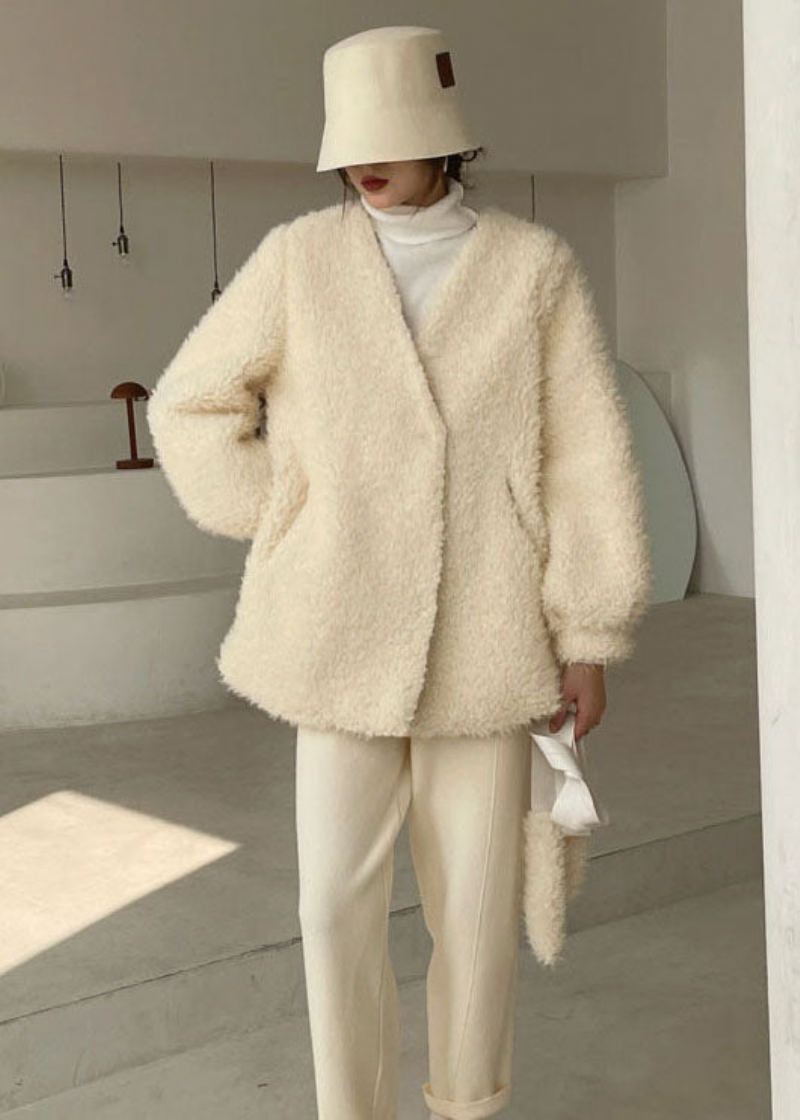 Manteau D'hiver En Fausse Fourrure Épaisse Et Cintré Blanc Chic - Doudounes femmes