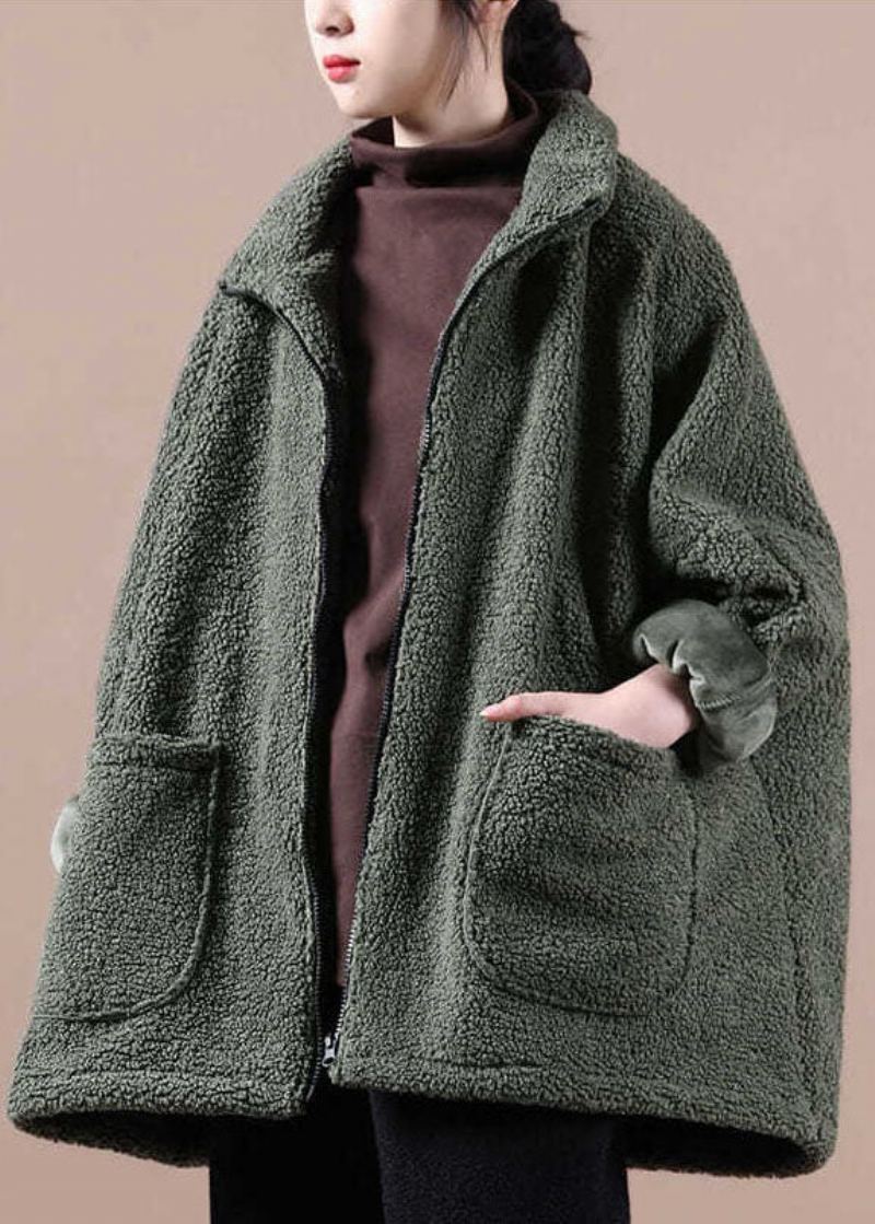 Manteau D'hiver En Fausse Fourrure Teddy À Fermeture Éclair Surdimensionné Vert De L'armée Italienne - Vert Armée