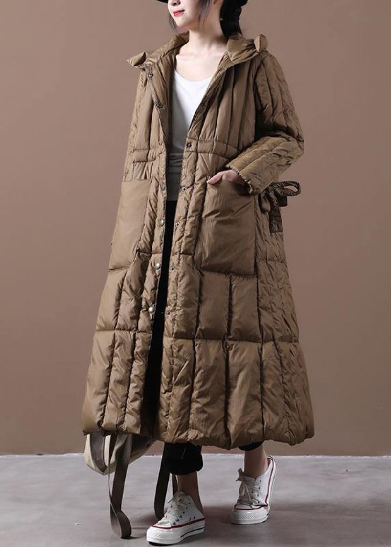 Manteau D'hiver Fin Grande Taille En Duvet D'oie Avec Poches À Capuche Chocolat