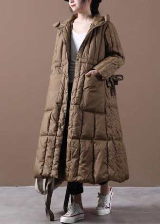 Manteau D'hiver Fin Grande Taille En Duvet D'oie Avec Poches À Capuche Chocolat