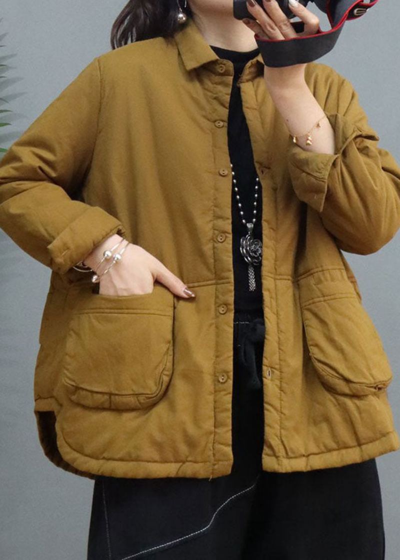 Manteau D'hiver Jaune Avec Poches Et Boutons En Coton Fin De Grande Taille - Doudounes femmes