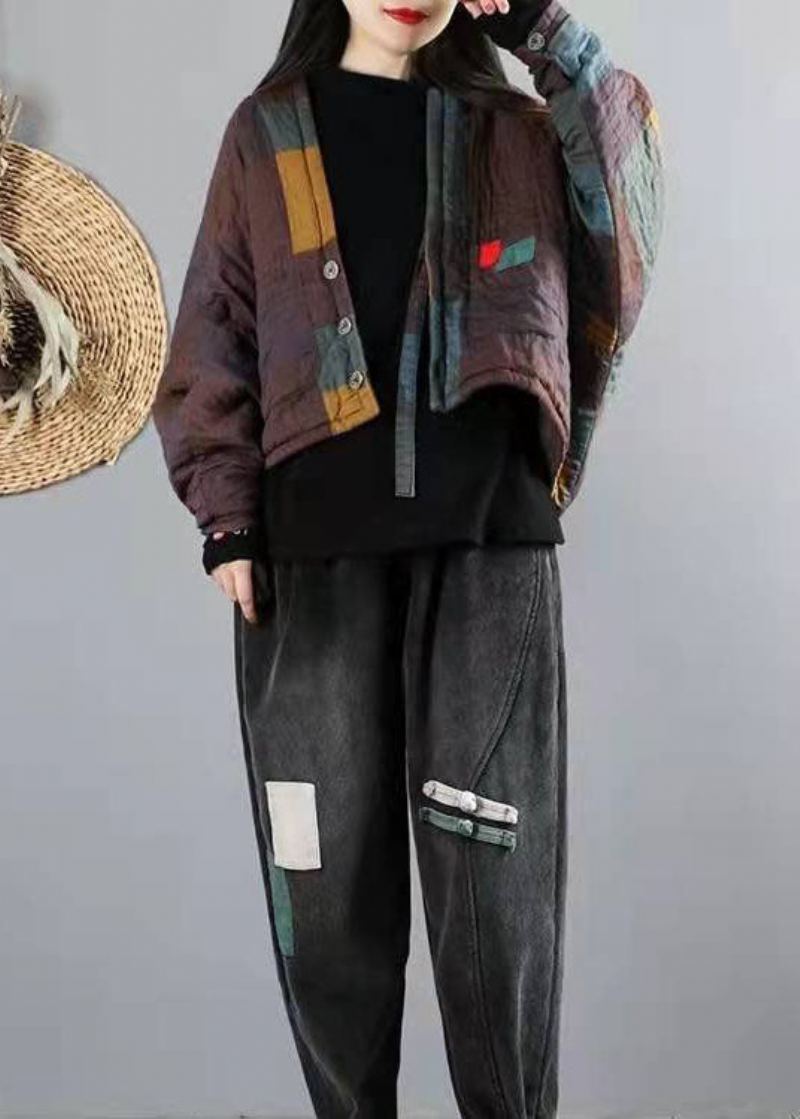 Manteau D'hiver Kaki À Manches Chauve-souris Pour Femmes Patchwork En Coton Fin Rempli - Doudounes femmes