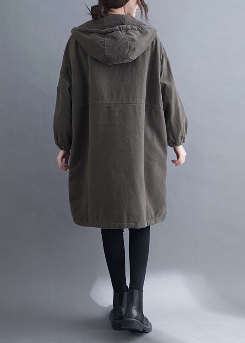 Manteau D'hiver À Manches Longues À Capuche Et Poches Zippées Gris Biologique - Doudounes femmes