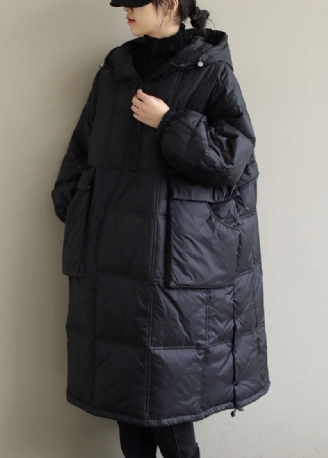 Manteau D'hiver Noir À Capuche En Coton Fin De Grande Taille