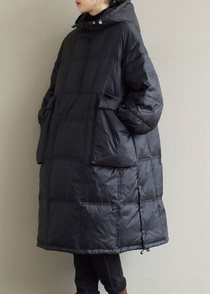 Manteau D'hiver Noir À Capuche En Coton Fin De Grande Taille - Noir