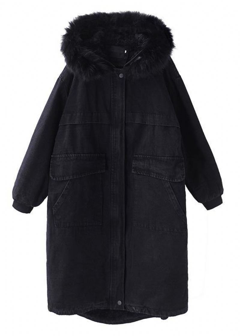 Manteau D'hiver Noir De Luxe Coupe Ample Chaud Imprimé Alphabet Vêtements D'extérieur À Capuche - Doudounes femmes