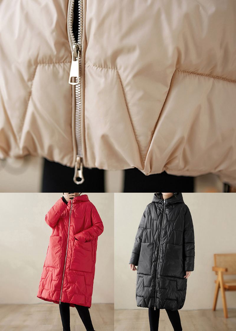 Manteau D'hiver Rempli De Coton Fin Avec Poches À Capuche Rouges De Grande Taille - Doudounes femmes