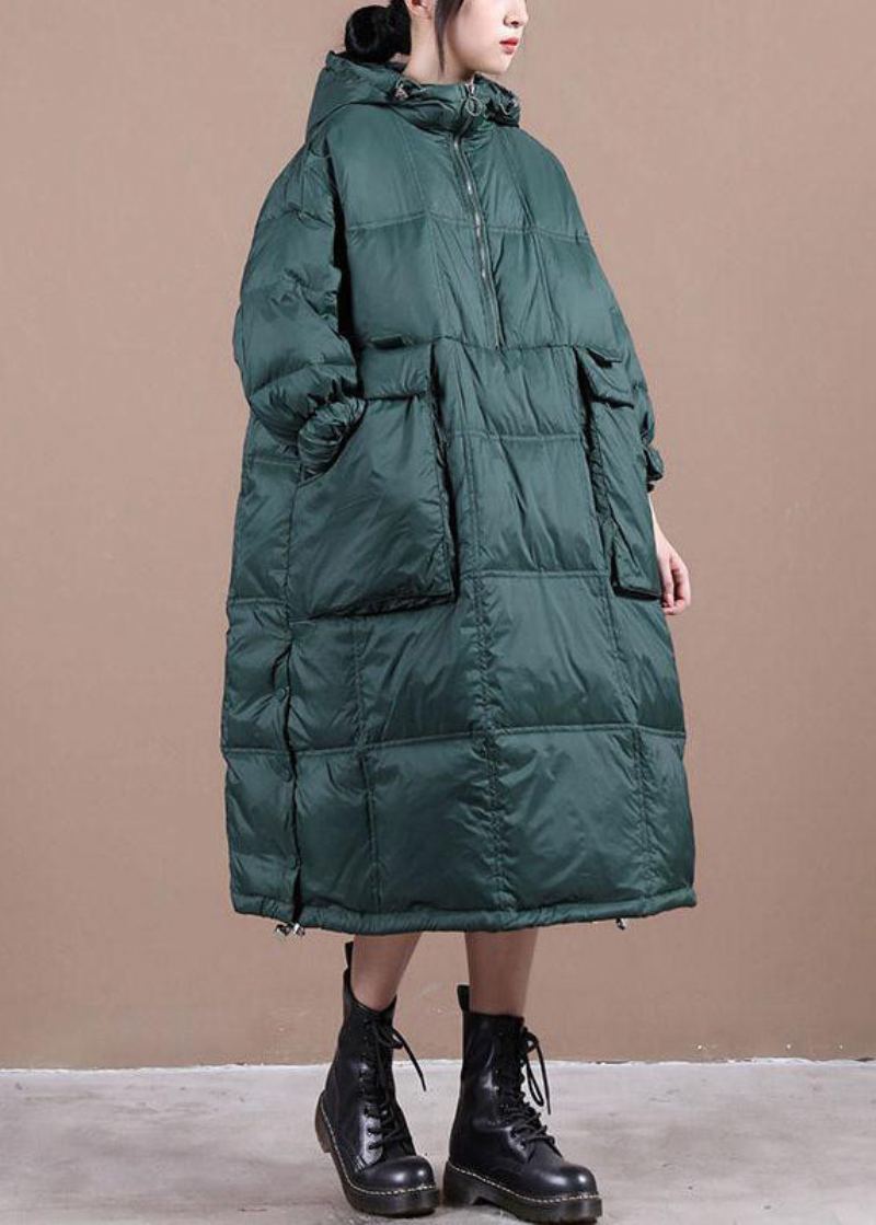 Manteau D'hiver Rempli De Coton Fin À Capuche Vert Pour Femme