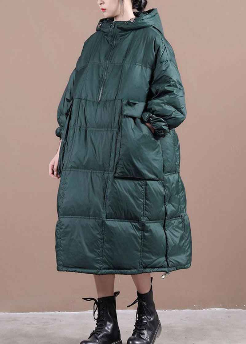 Manteau D'hiver Rempli De Coton Fin À Capuche Vert Pour Femme - Vert