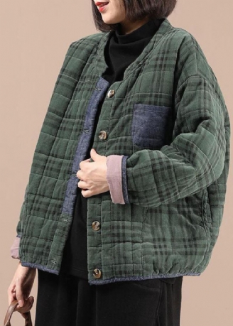 Manteau D'hiver Rempli De Coton Fin Patchwork À Carreaux Vert