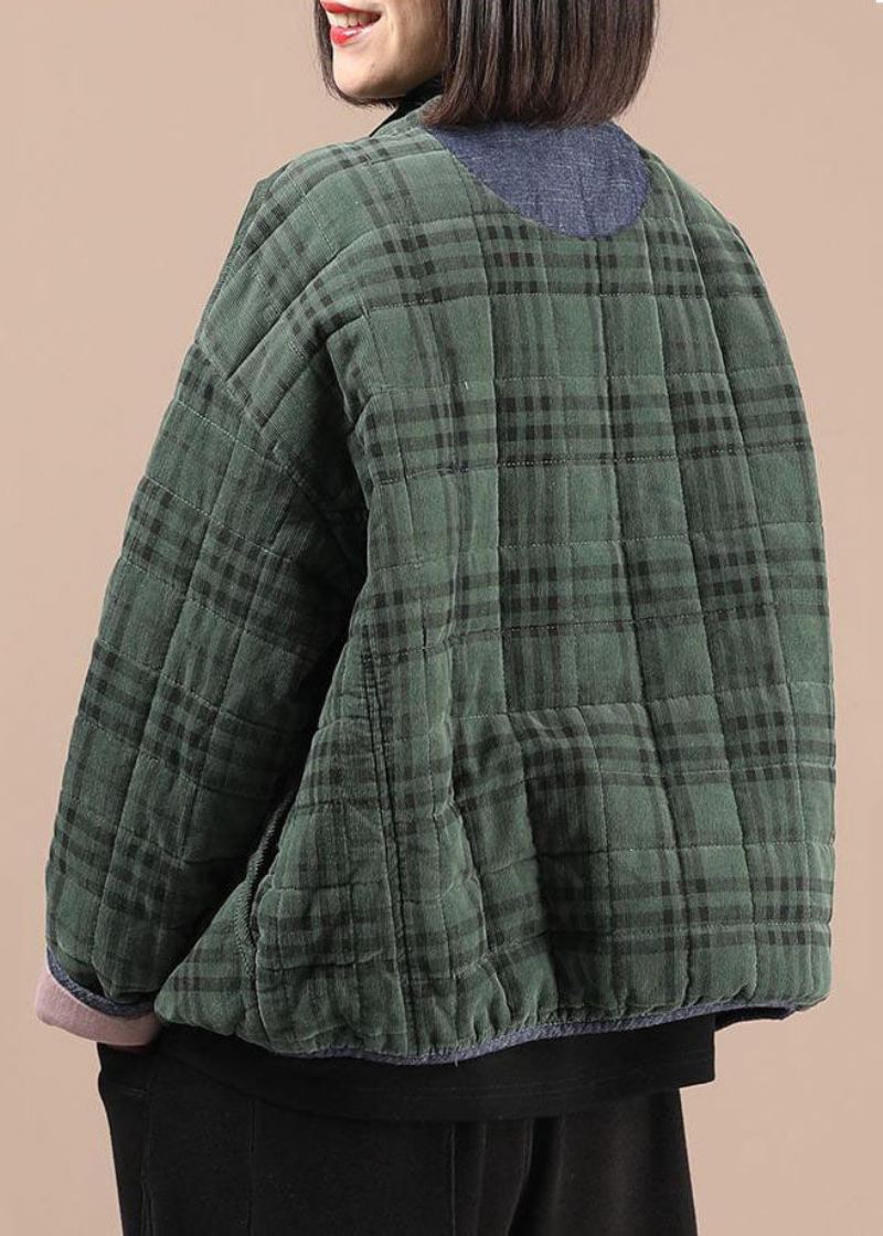 Manteau D'hiver Rempli De Coton Fin Patchwork À Carreaux Vert - Vert