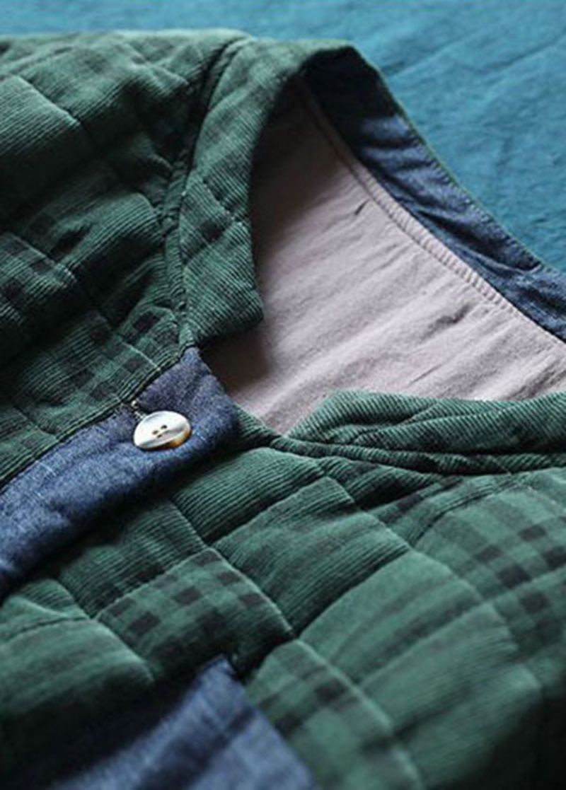 Manteau D'hiver Rempli De Coton Fin Patchwork À Carreaux Vert - Vert