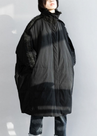 Manteau D'hiver Surdimensionné En Duvet De Canard Noir Avec Pompon Et Fermeture Éclair De Grande Taille