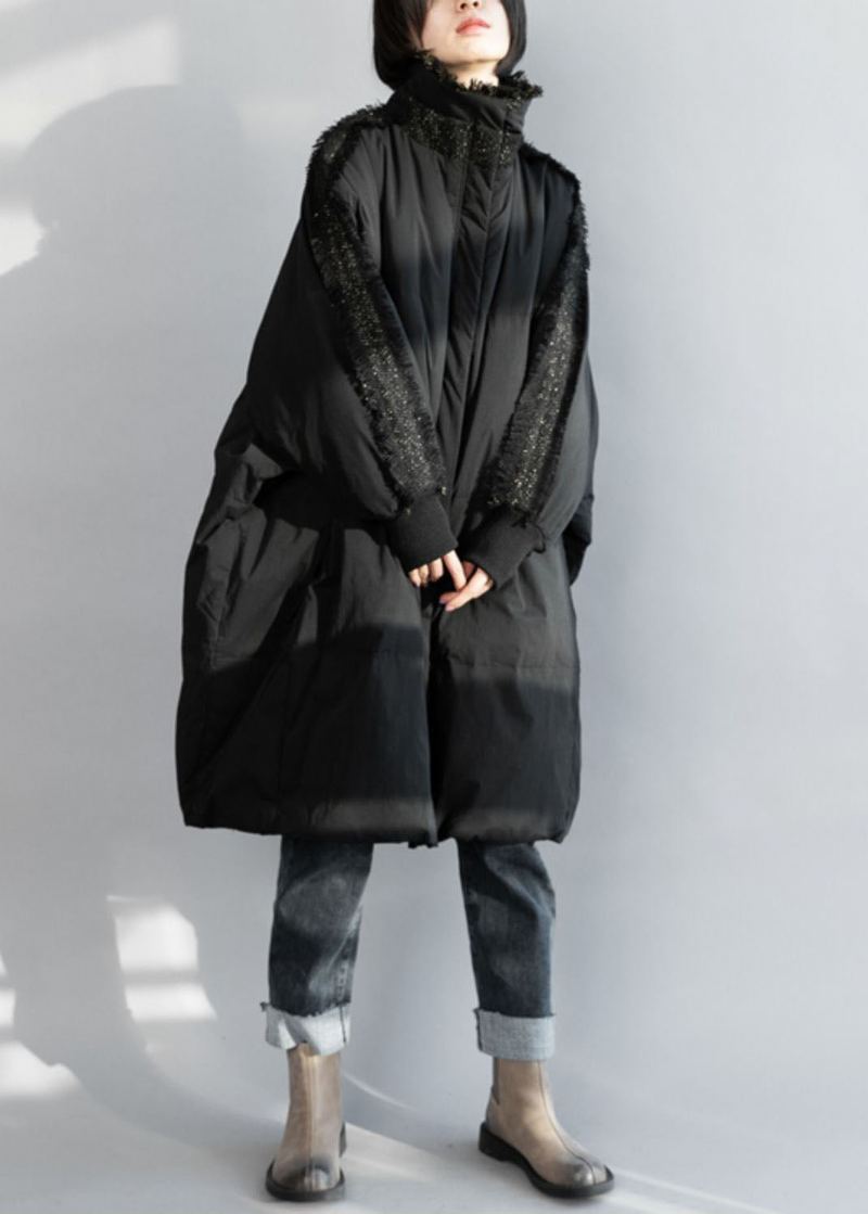 Manteau D'hiver Surdimensionné En Duvet De Canard Noir Avec Pompon Et Fermeture Éclair De Grande Taille - Doudounes femmes