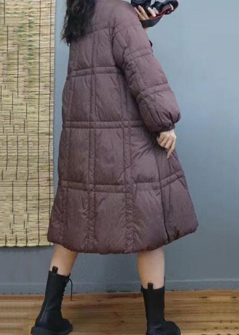 Manteau Long En Duvet De Canard Pour Femme Bouton Rouge Patchwork Hiver - Doudounes femmes