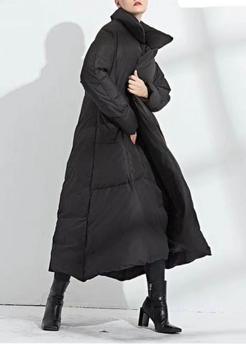 Manteau Long En Duvet De Canard Noir Avec Poches À La Taille Ample Hiver - Doudounes femmes