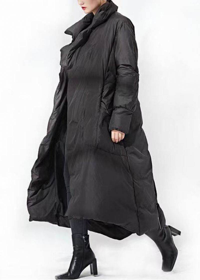 Manteau Long En Duvet De Canard Noir Avec Poches À La Taille Ample Hiver - Doudounes femmes