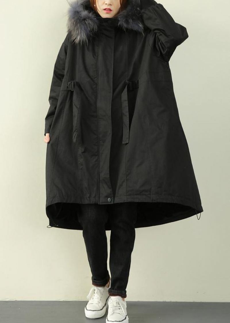 Manteau Long Matelassé Avec Col En Fourrure Noire Pour Femme Manteaux Amples - Doudounes femmes