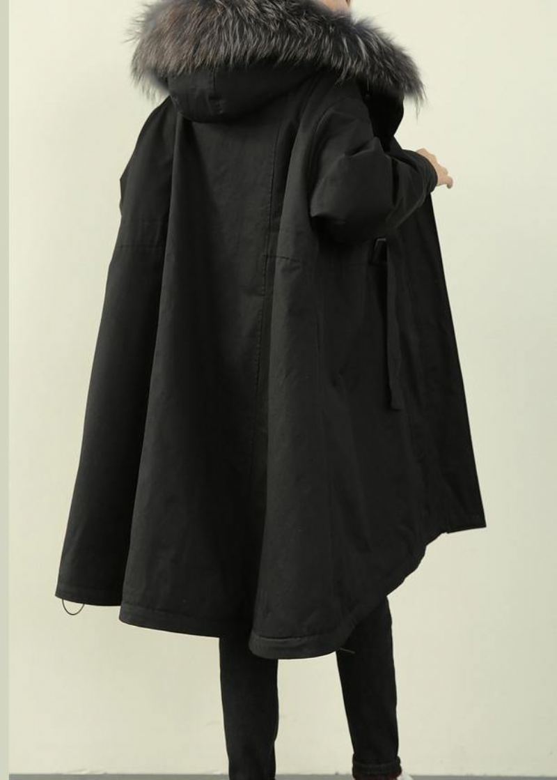 Manteau Long Matelassé Avec Col En Fourrure Noire Pour Femme Manteaux Amples - Doudounes femmes