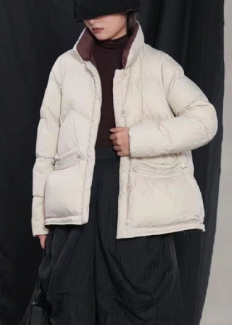 Manteau De Luxe En Duvet De Canard Beige Avec Poches Et Boutons Cintrés Pour L'hiver