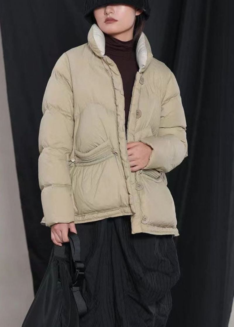 Manteau De Luxe En Duvet De Canard Beige Avec Poches Et Boutons Cintrés Pour L'hiver - Beige