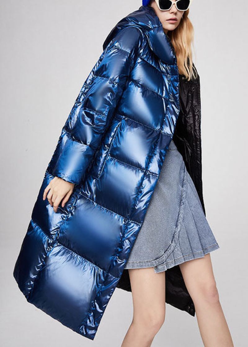 Manteau De Luxe En Duvet De Canard Bleu Avec Poches Zippées Ample Hiver