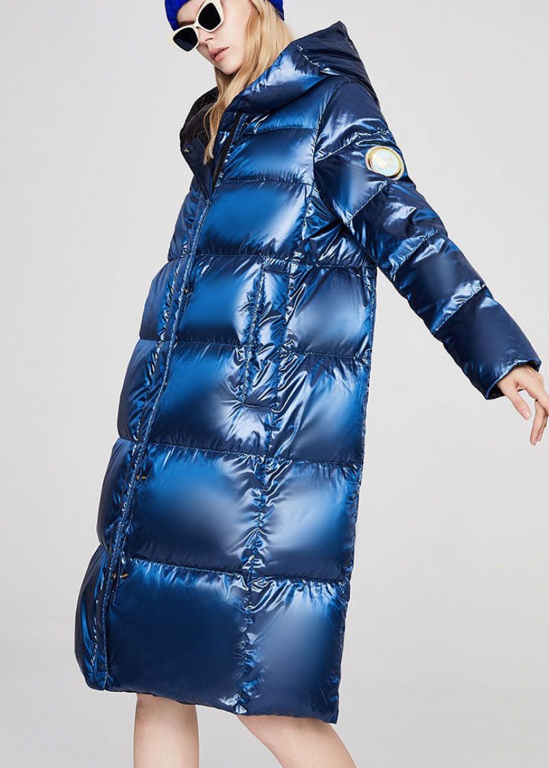 Manteau De Luxe En Duvet De Canard Bleu Avec Poches Zippées Ample Hiver - Bleu