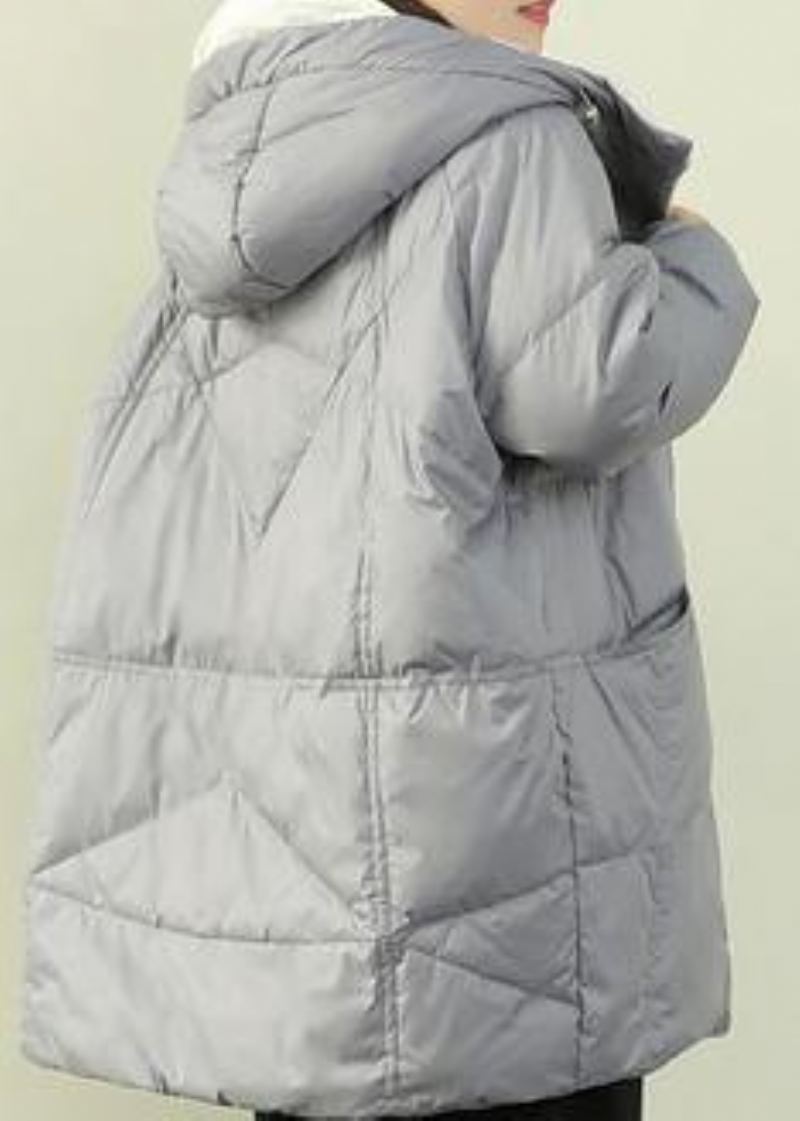 Manteau De Luxe En Duvet De Canard Bleu Gris Grande Taille Veste D'hiver À Capuche Manteaux À Fermeture Éclair - Gris Bleu