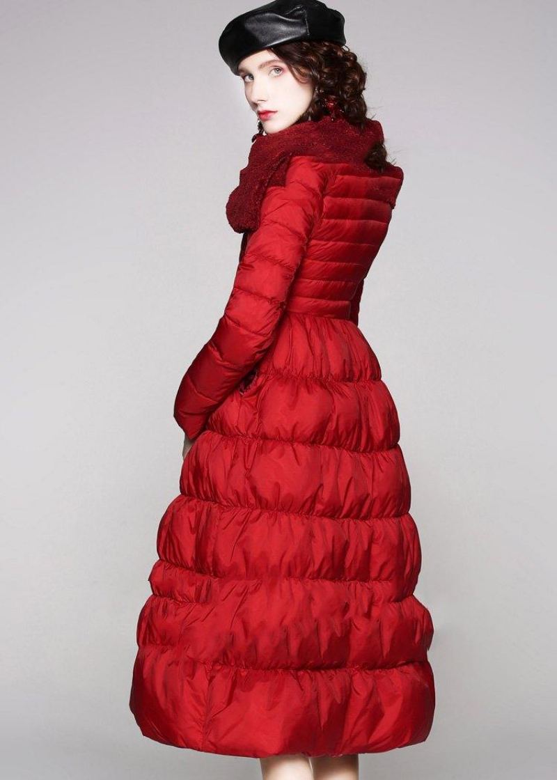 Manteau De Luxe En Duvet De Canard Rouge Vestes De Neige Surdimensionnées Gros Ourlet Élégantes - Doudounes femmes