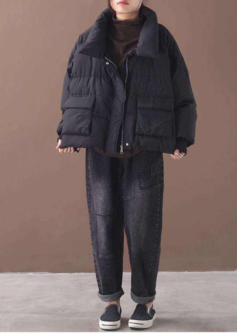 Manteau De Luxe En Duvet D'oie Noir Doudoune Tendance Grande Taille Col Montant Vêtements D'extérieur D'hiver - Doudounes femmes