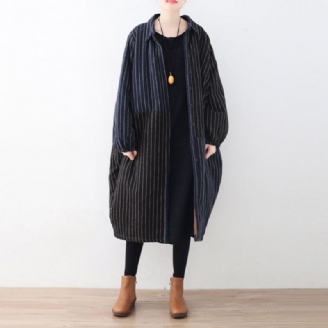 Manteau De Luxe À Rayures Bleues Et Noires Vestes Bouffantes En Laine Surdimensionnées Patchwork Fin Vêtements D'extérieur D'hiver