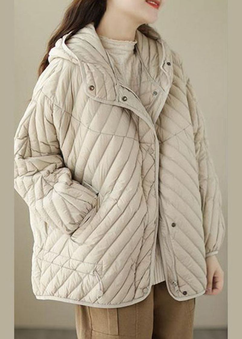 Manteau Matelassé En Duvet De Canard Beige À Capuche Et Cordon De Serrage Fin Pour L'hiver - Doudounes femmes