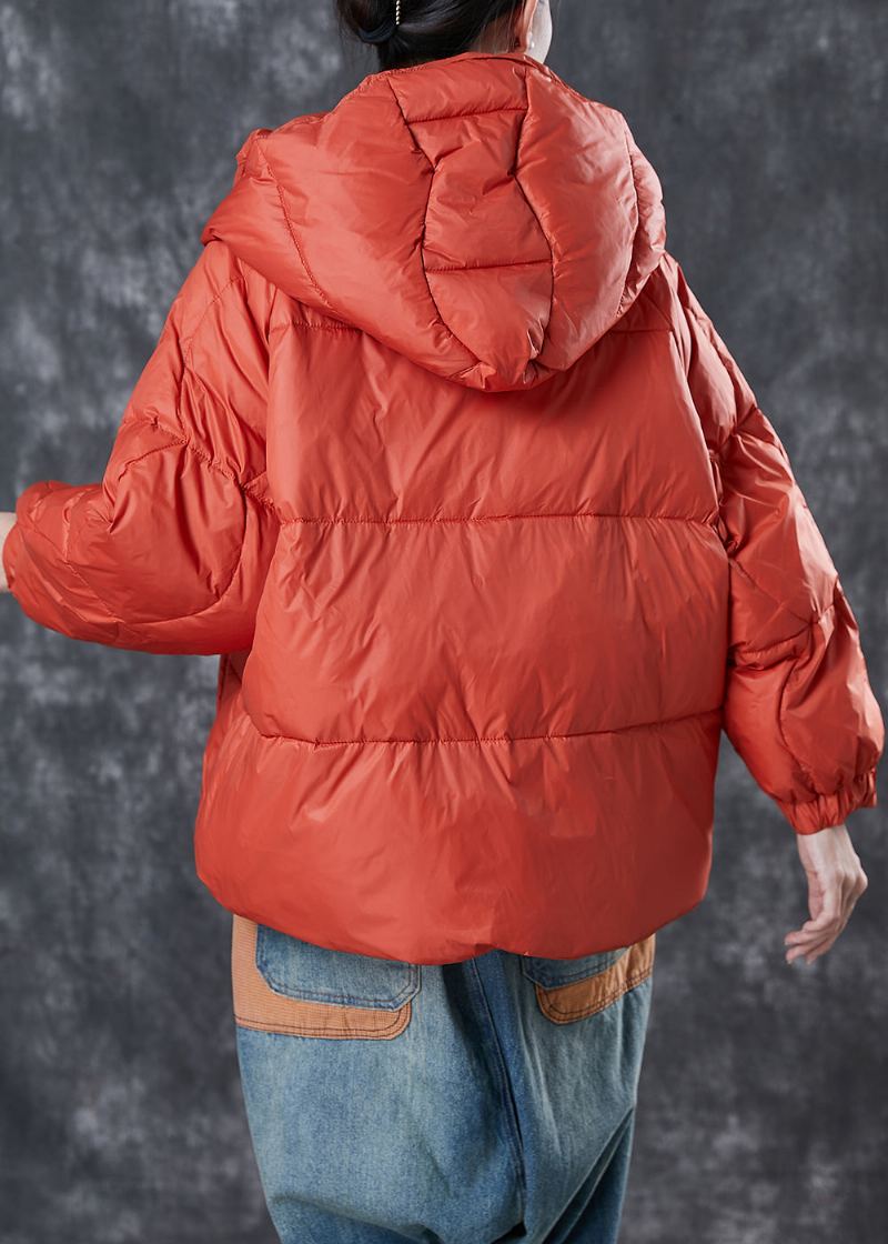 Manteau Matelassé En Duvet De Canard À Capuche Et Cordon De Serrage Orange Fin Pour L'hiver - Doudounes femmes