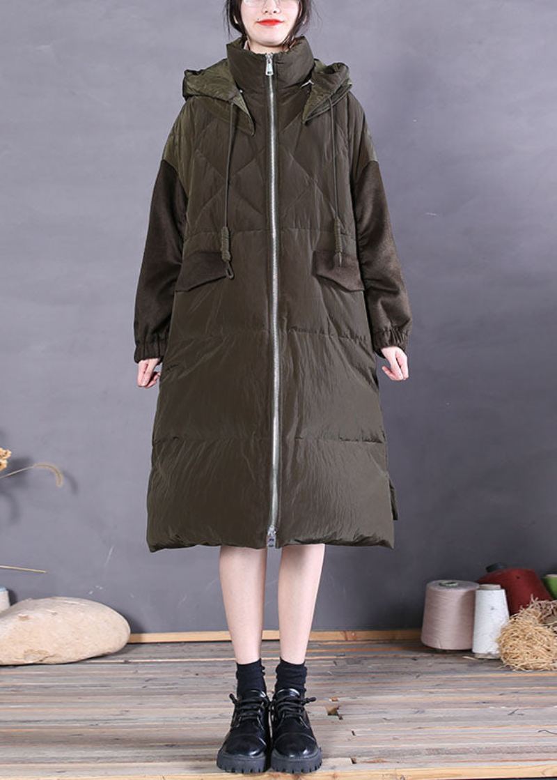 Manteau Matelassé En Duvet De Canard Fin Vert Vintage Avec Fermeture Éclair Pour L'hiver