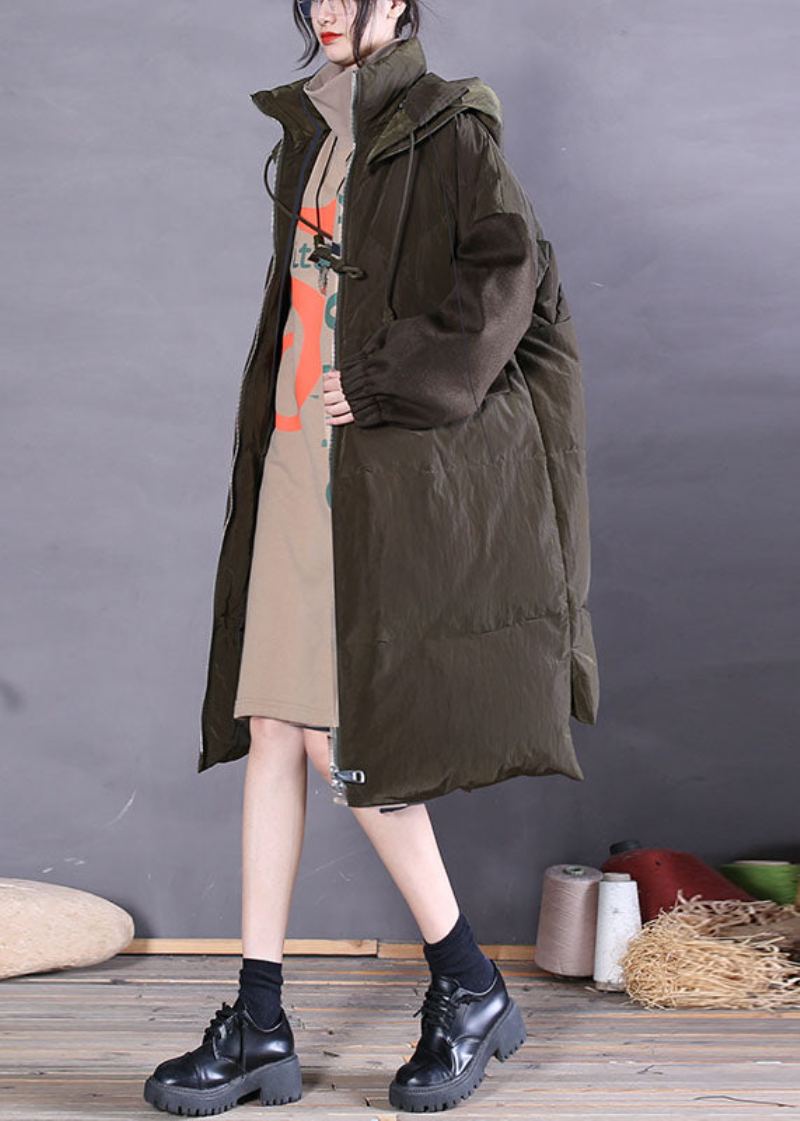 Manteau Matelassé En Duvet De Canard Fin Vert Vintage Avec Fermeture Éclair Pour L'hiver - Doudounes femmes