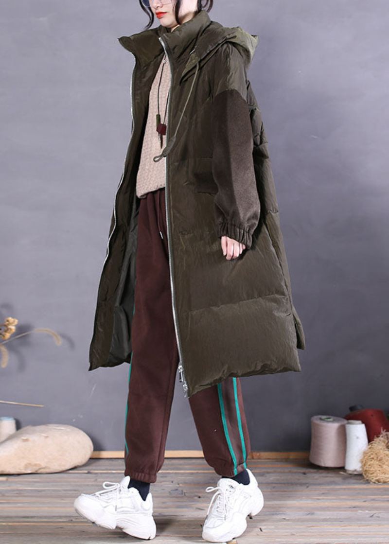 Manteau Matelassé En Duvet De Canard Fin Vert Vintage Avec Fermeture Éclair Pour L'hiver - Doudounes femmes