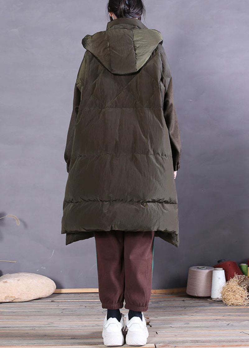 Manteau Matelassé En Duvet De Canard Fin Vert Vintage Avec Fermeture Éclair Pour L'hiver - Doudounes femmes