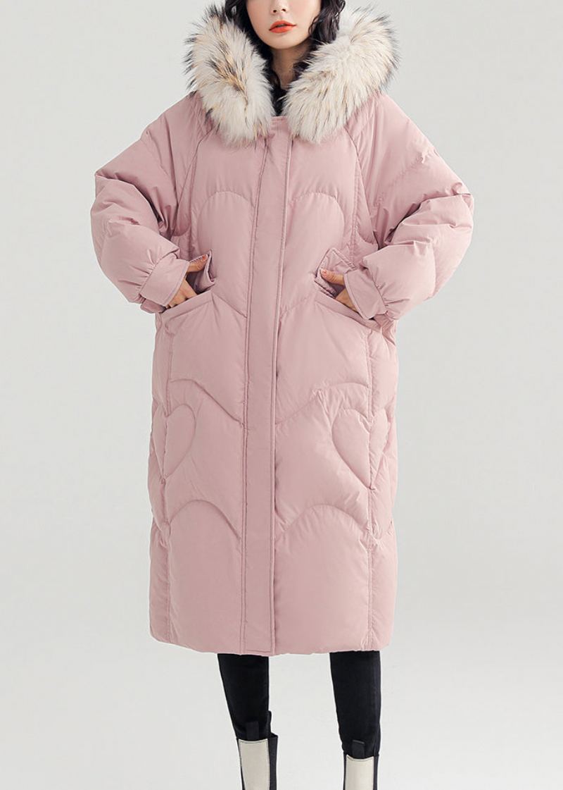 Manteau Matelassé En Duvet De Canard Rose Avec Fermeture Éclair Et Manches Longues - Doudounes femmes