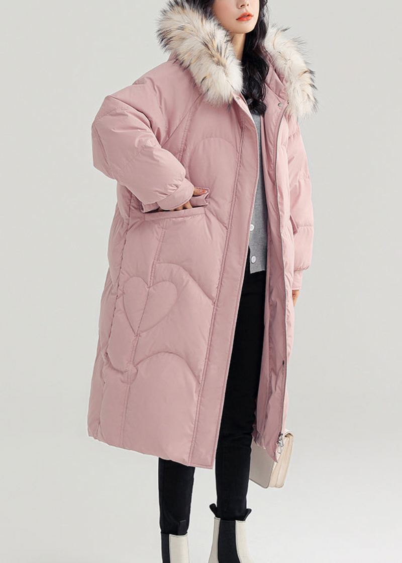 Manteau Matelassé En Duvet De Canard Rose Avec Fermeture Éclair Et Manches Longues - Doudounes femmes