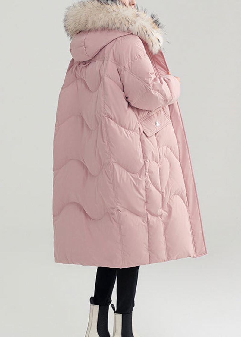 Manteau Matelassé En Duvet De Canard Rose Avec Fermeture Éclair Et Manches Longues - Doudounes femmes