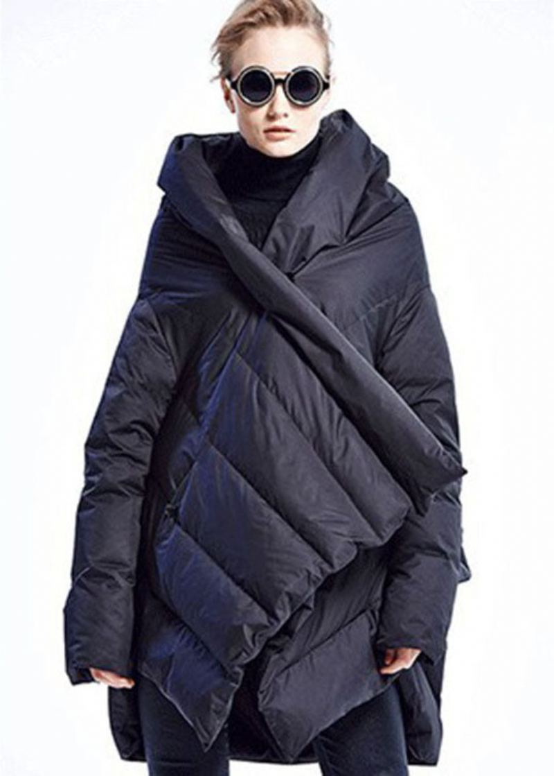 Manteau De Mode Noir Design Asymétrique Épais En Duvet De Canard D'hiver