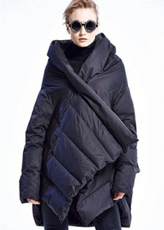 Manteau De Mode Noir Design Asymétrique Épais En Duvet De Canard D'hiver